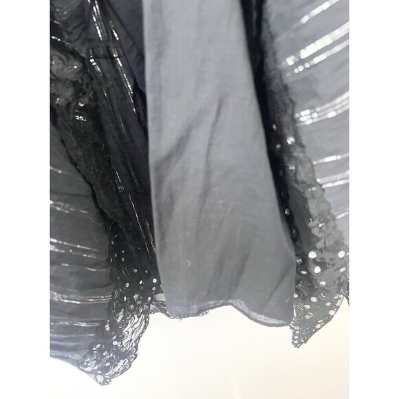 VINTAGE CACHE MAXI Sequin Gypsy Broom Skirt Size Medium Black Lace Whimsygoth - Picture 7 of 9